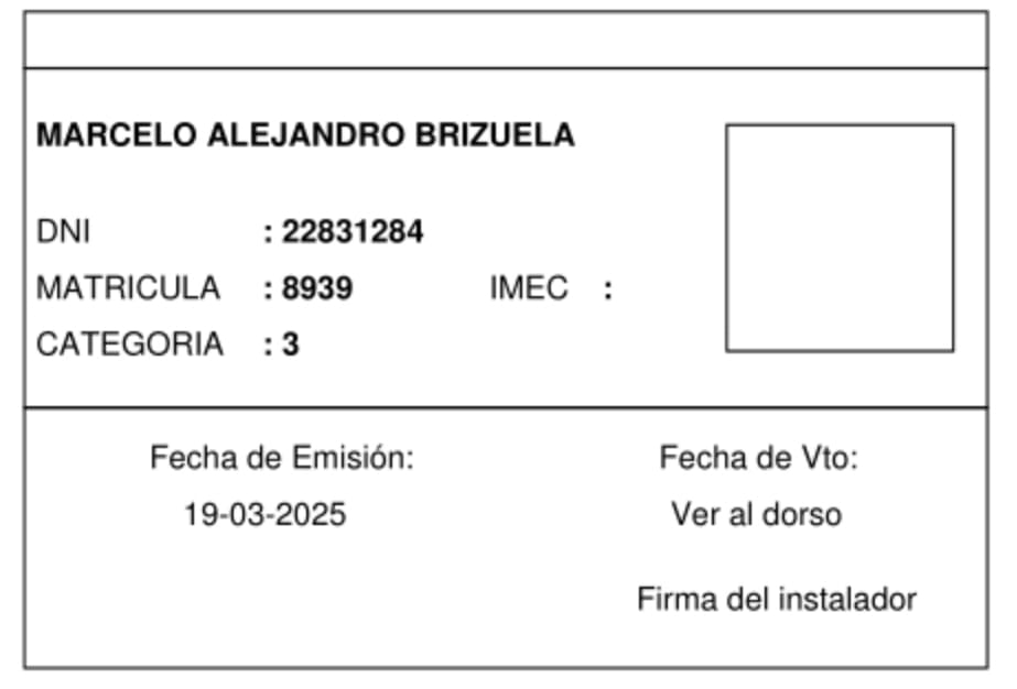 Certificado de gasista matriculado