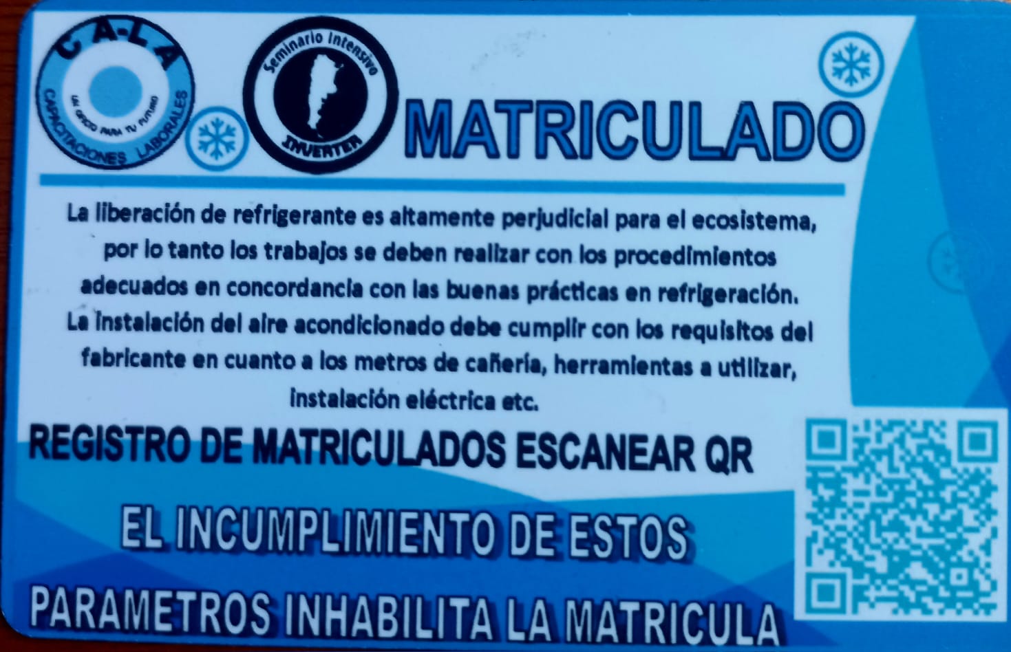Dorso de matricula de intalador de aire acondicionado